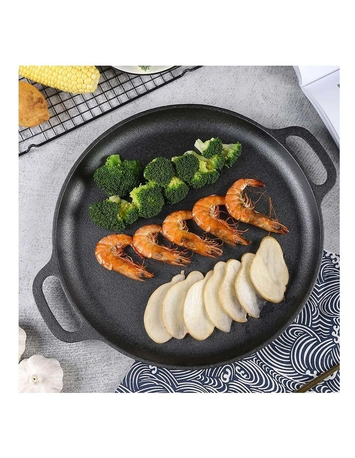 SOGA Cast Iron Frying Pan Skillet  Coating Steak Sizzle Platter 35cm image 6
