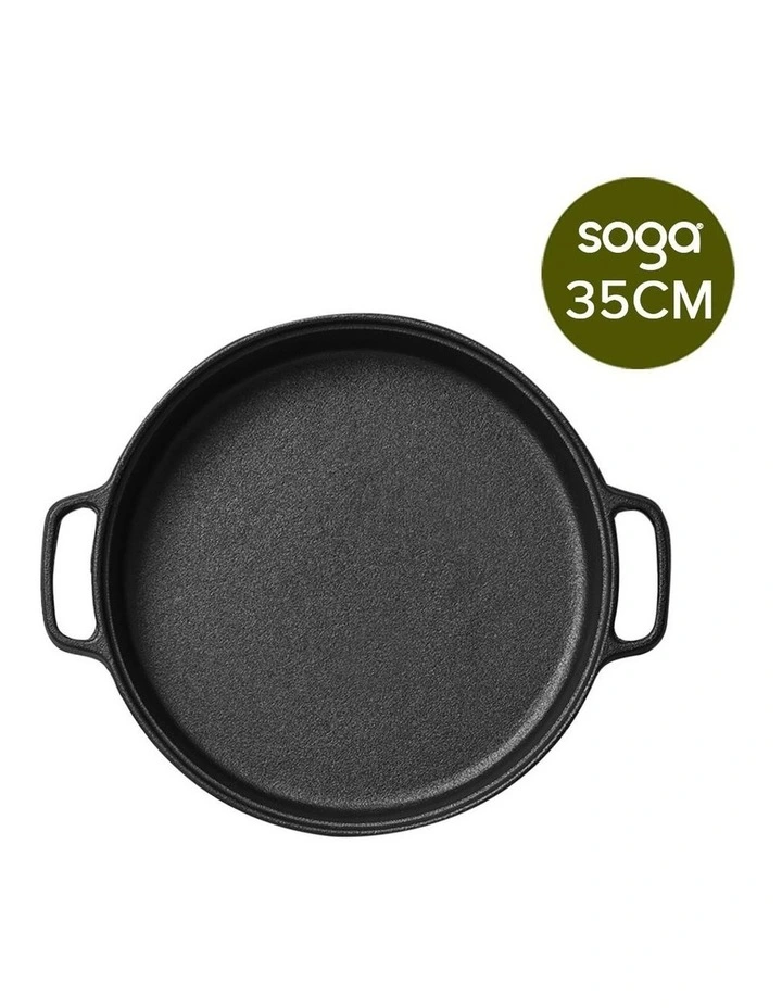 SOGA Cast Iron Frying Pan Skillet  Coating Steak Sizzle Platter 35cm image 7