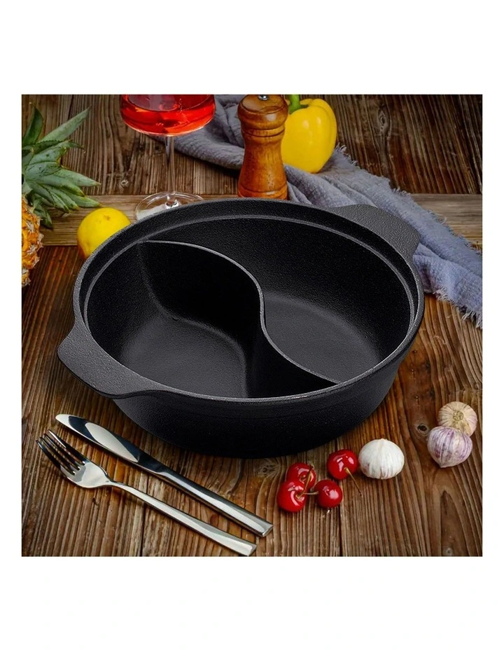 SOGA Cast Iron Two-Flavour Divided Shabu Shabu Pot 32cm image 2