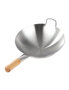 SOGA Stainless Steel Cooking Wok 38cm Wood Handle