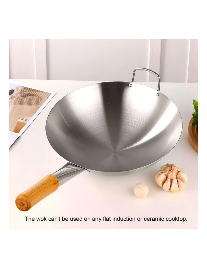 SOGA Stainless Steel Cooking Wok 38cm Wood Handle image 2