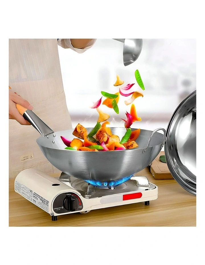 SOGA Stainless Steel Cooking Wok 38cm Wood Handle image 4