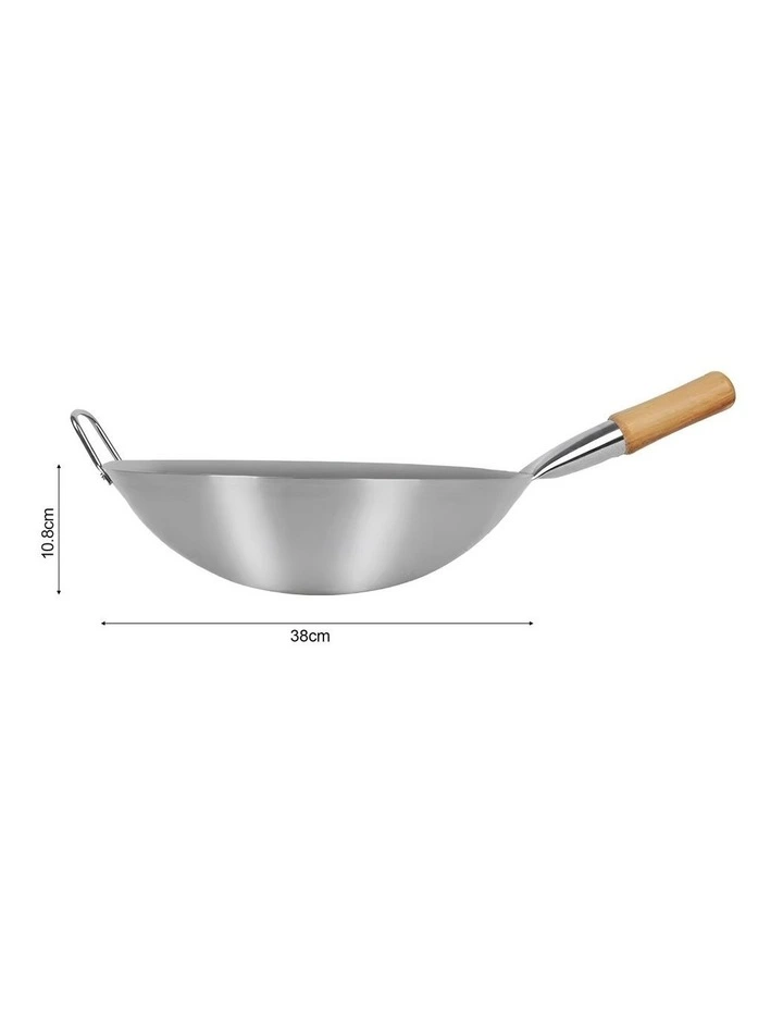 SOGA Stainless Steel Cooking Wok 38cm Wood Handle image 7