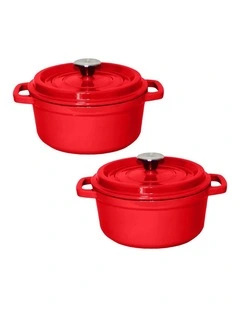 SOGA 2X 26cm Enamel Cast Iron Casserole Pot with Lid Red