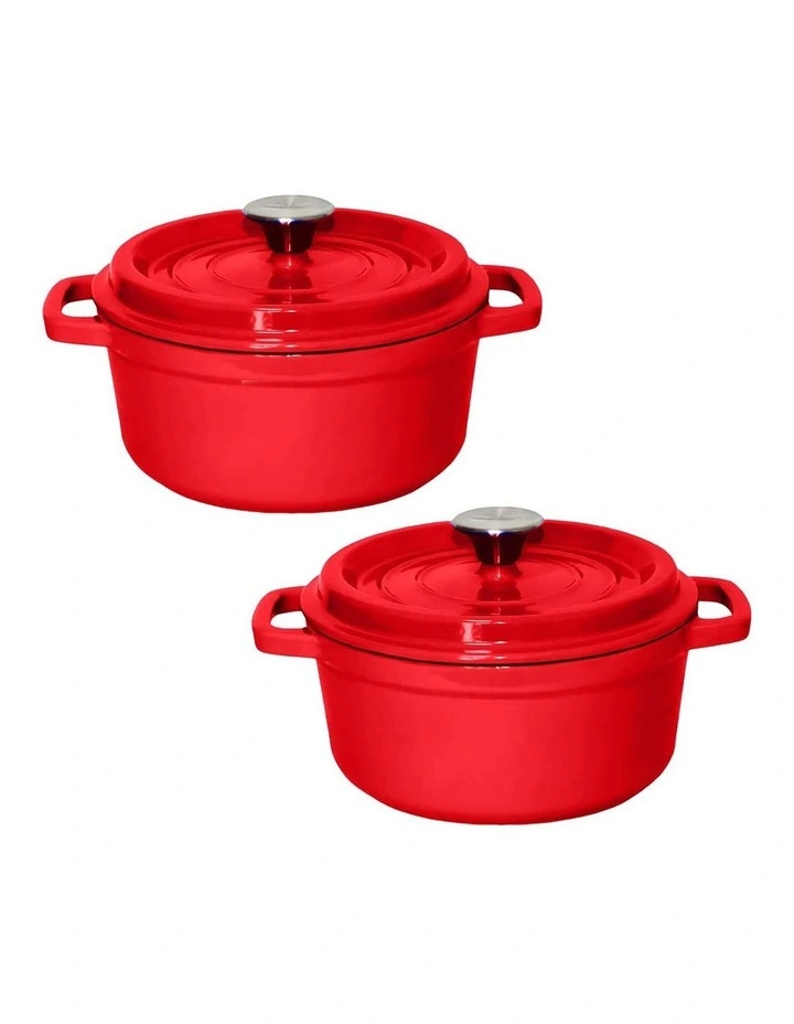 SOGA 2X 26cm Enamel Cast Iron Casserole Pot with Lid Red image 1