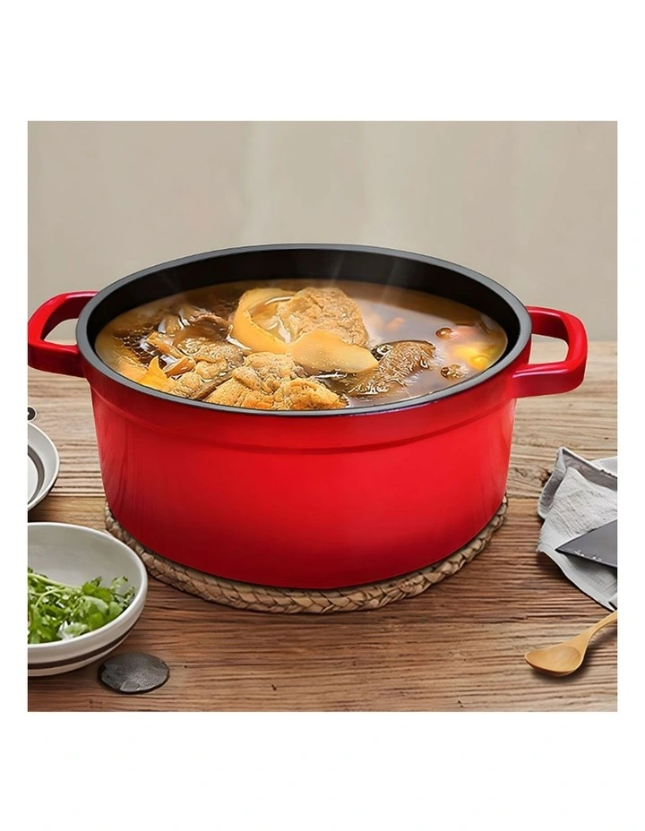 SOGA 2X 26cm Enamel Cast Iron Casserole Pot with Lid Red image 2