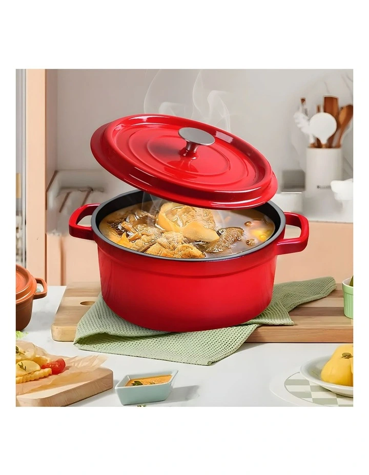 SOGA 2X 26cm Enamel Cast Iron Casserole Pot with Lid Red image 3