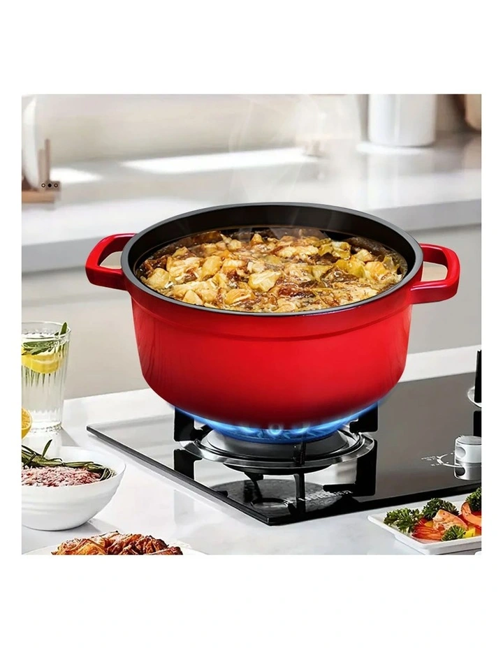 SOGA 2X 26cm Enamel Cast Iron Casserole Pot with Lid Red image 7