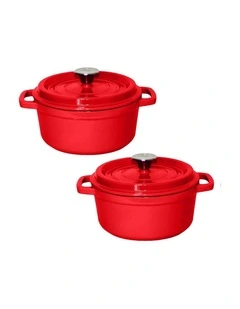 SOGA 2X 22cm 2.7L Enamel Cast Iron Casserole Pot with Lid Red