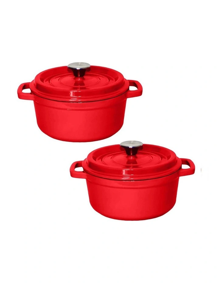 SOGA 2X 22cm 2.7L Enamel Cast Iron Casserole Pot with Lid Red image 1