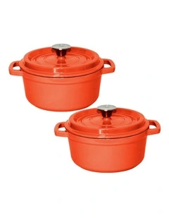 SOGA 2X 26cm Enamel Cast Iron Casserole Pot with Lid Orange