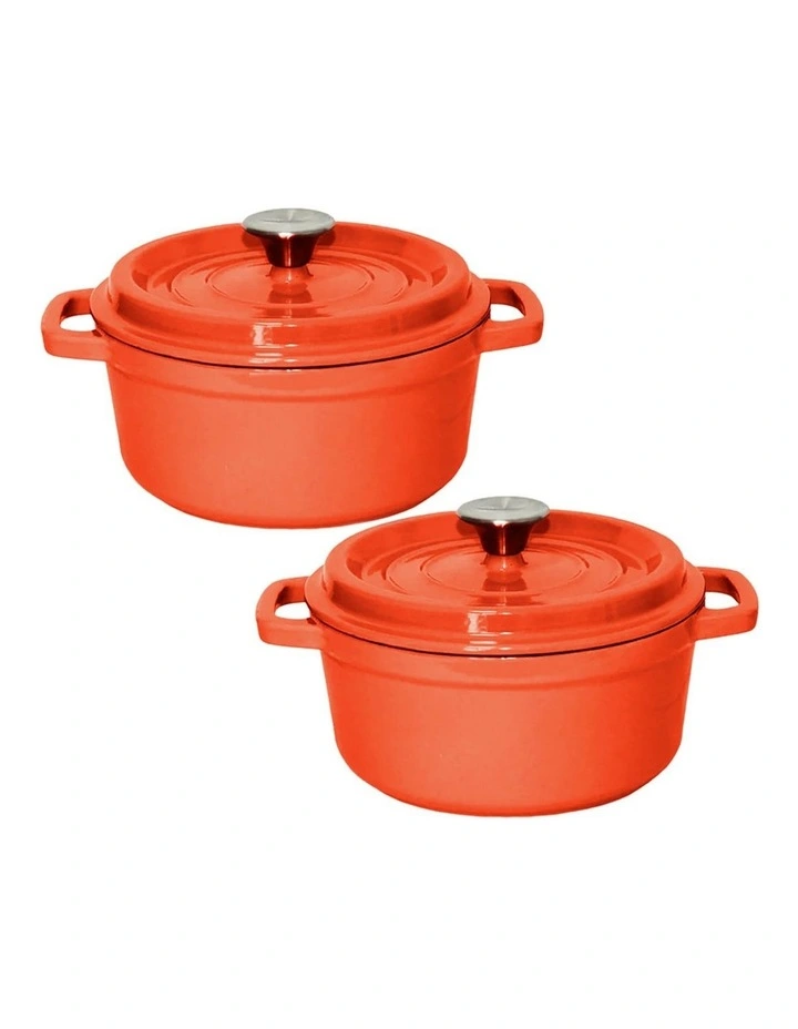 SOGA 2X 26cm Enamel Cast Iron Casserole Pot with Lid Orange image 1