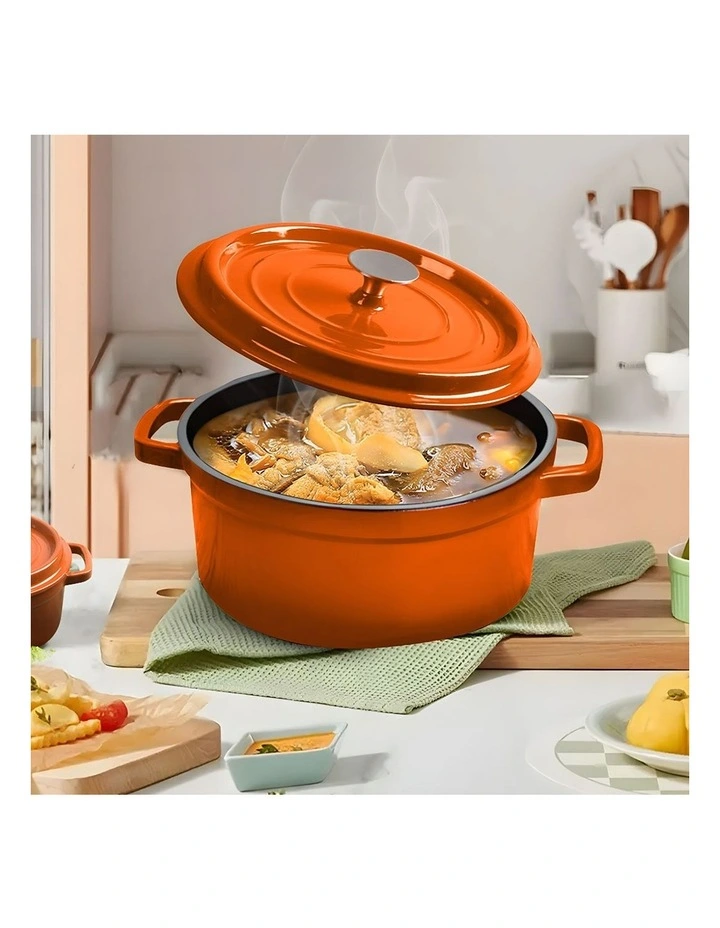 SOGA 2X 26cm Enamel Cast Iron Casserole Pot with Lid Orange image 4
