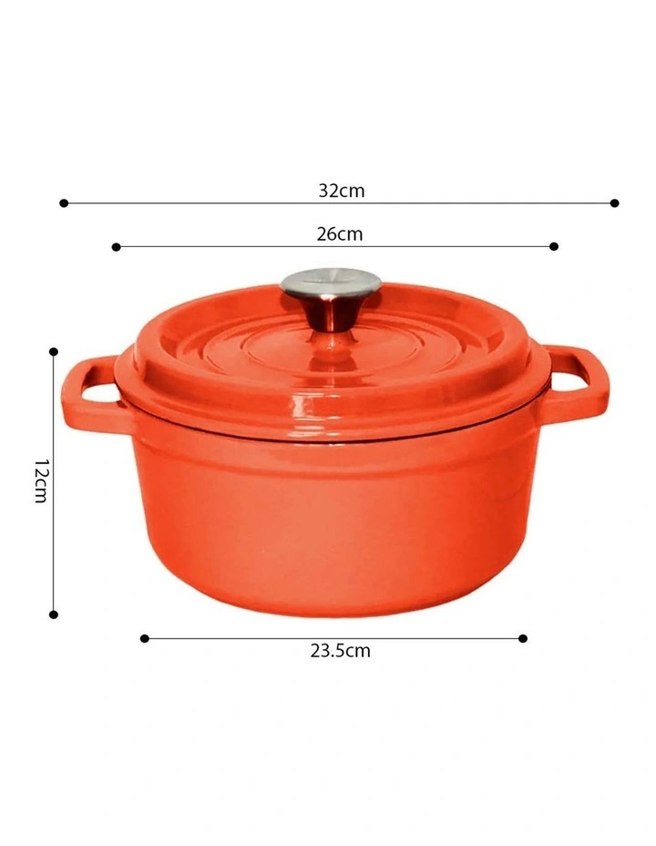 SOGA 2X 26cm Enamel Cast Iron Casserole Pot with Lid Orange image 6