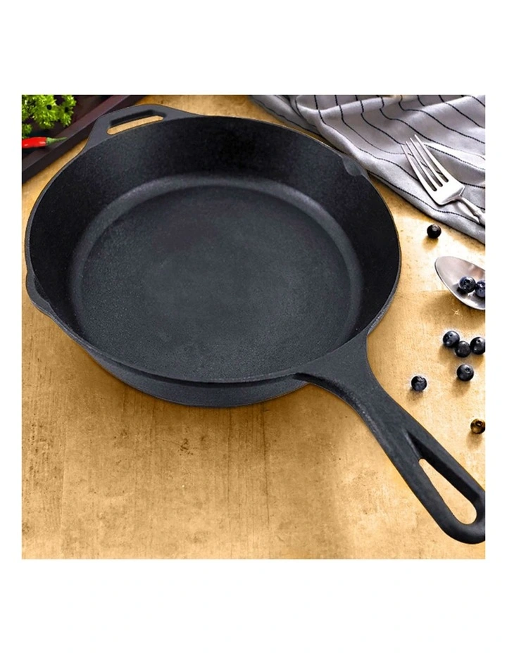 SOGA 2X 30cm Cast Iron Frying Pan with Helper Handle image 3