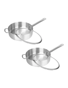 SOGA 2X 32cm Stainless Steel Saucepans with Glass Lid & Helper Handle