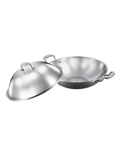 SOGA 3-Ply Stainless Steel Wok with Lid 38cm