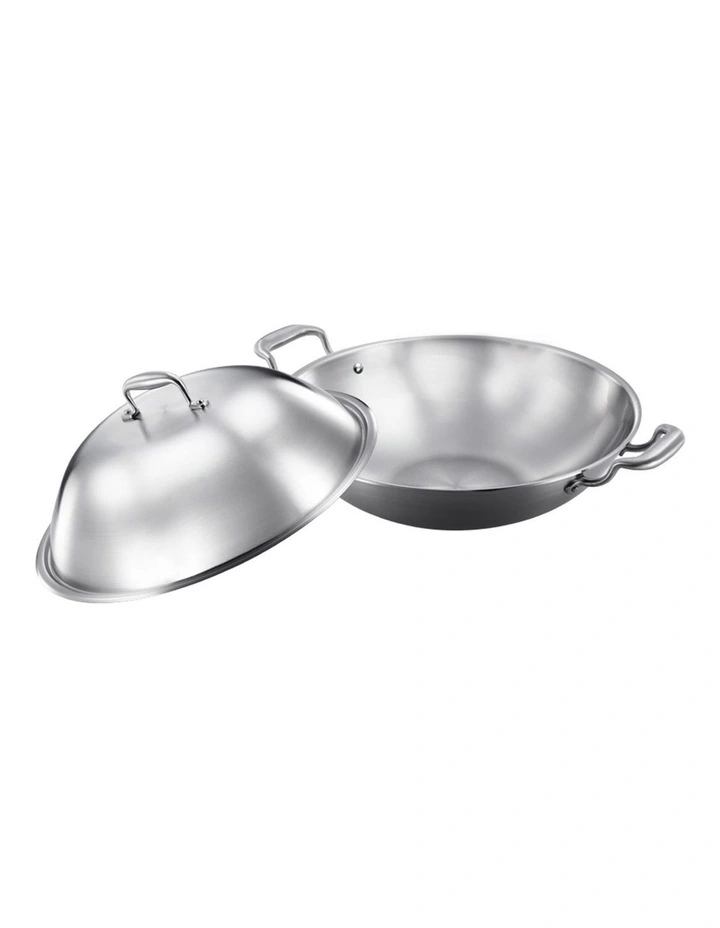 SOGA 3-Ply Stainless Steel Wok with Lid 38cm image 1