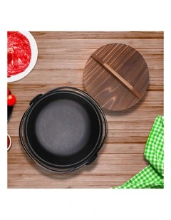 SOGA Kitchenware Bundle Cast Iron Sukiyaki Hot Pot and Frying Pan with Wooden Handle