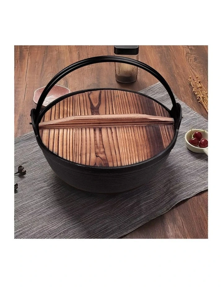 SOGA Kitchenware Bundle Cast Iron Sukiyaki Hot Pot and Frying Pan with Wooden Handle image 4