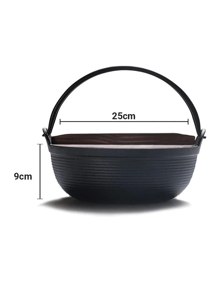 SOGA Kitchenware Bundle Cast Iron Sukiyaki Hot Pot and Frying Pan with Wooden Handle image 5