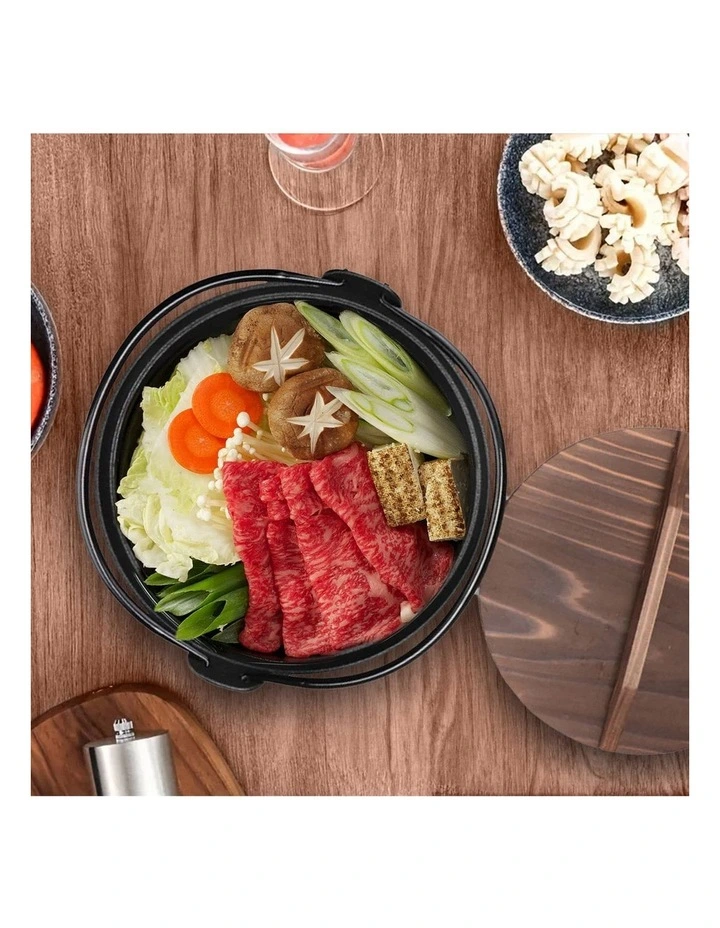 SOGA Kitchenware Bundle Cast Iron Sukiyaki Hot Pot and Frying Pan with Wooden Handle image 6