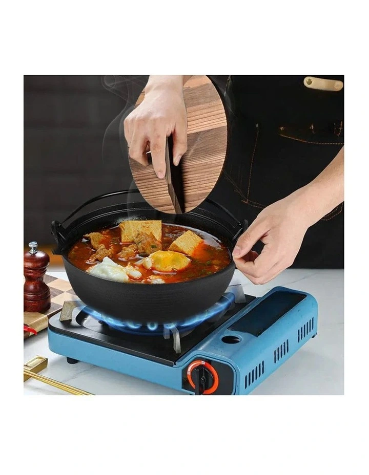 SOGA Kitchenware Bundle Cast Iron Sukiyaki Hot Pot and Frying Pan with Wooden Handle image 7