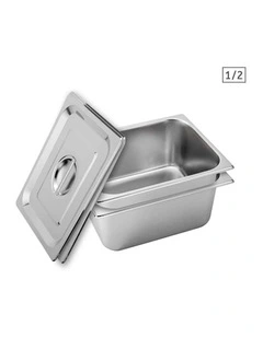 SOGA 2 Pack Stainless Steel Gastronorm Pans 1/2 150mm Deep with Lids