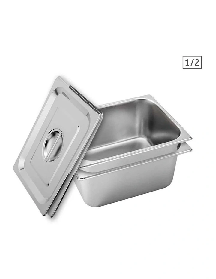 SOGA 2 Pack Stainless Steel Gastronorm Pans 1/2 150mm Deep with Lids image 1