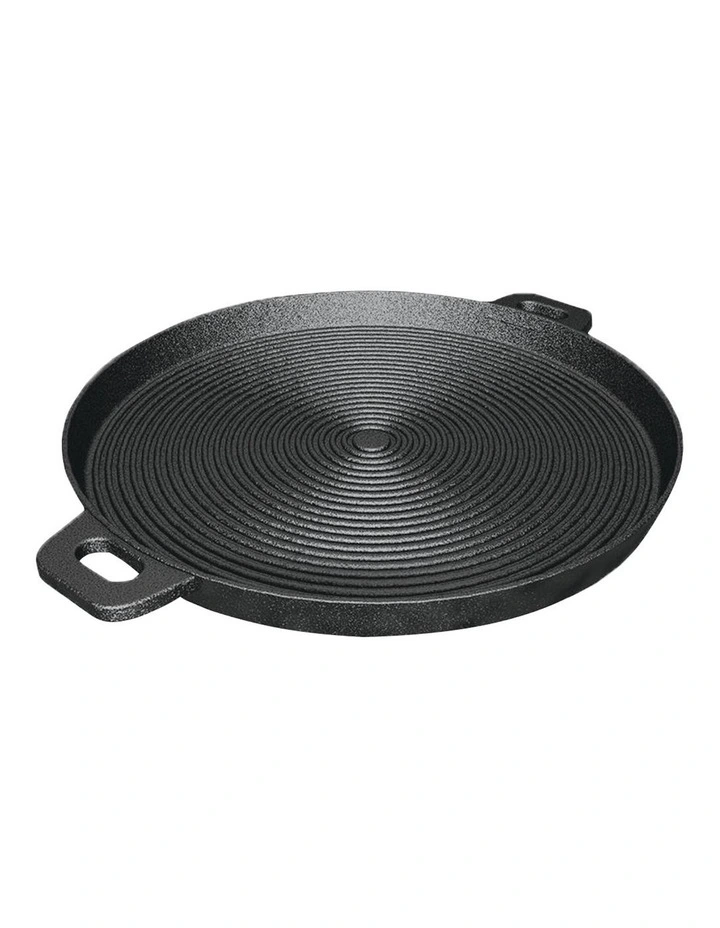 SOGA Round Ribbed Cast Iron Sizzle Platter with Handle 35cm image 1