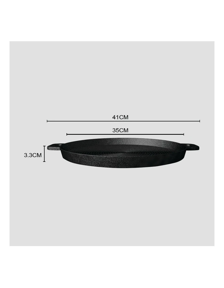 SOGA Round Ribbed Cast Iron Sizzle Platter with Handle 35cm image 4