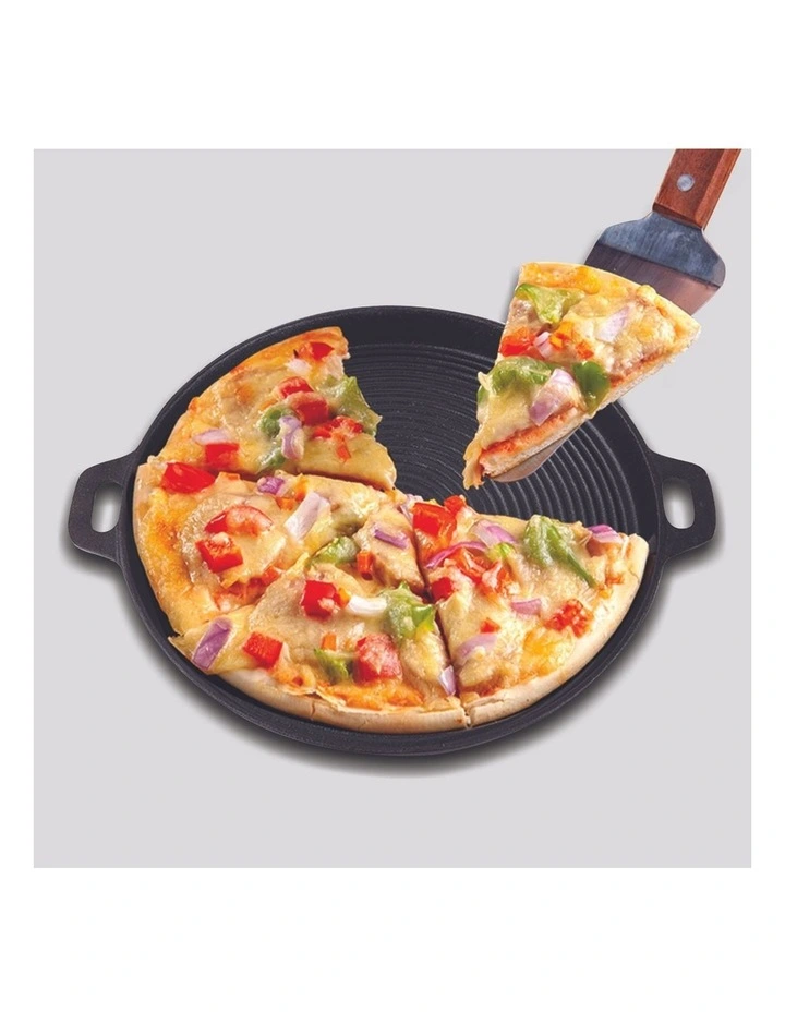 SOGA Round Ribbed Cast Iron Sizzle Platter with Handle 35cm image 6