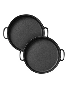 SOGA 2x Cast Iron 30cm Frying Pan Skillet Coating Steak Sizzle Platter