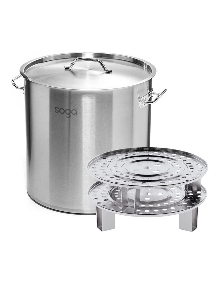SOGA Stainless Steel 50L Stock Pot with Double Steamer Rack Insert image 1