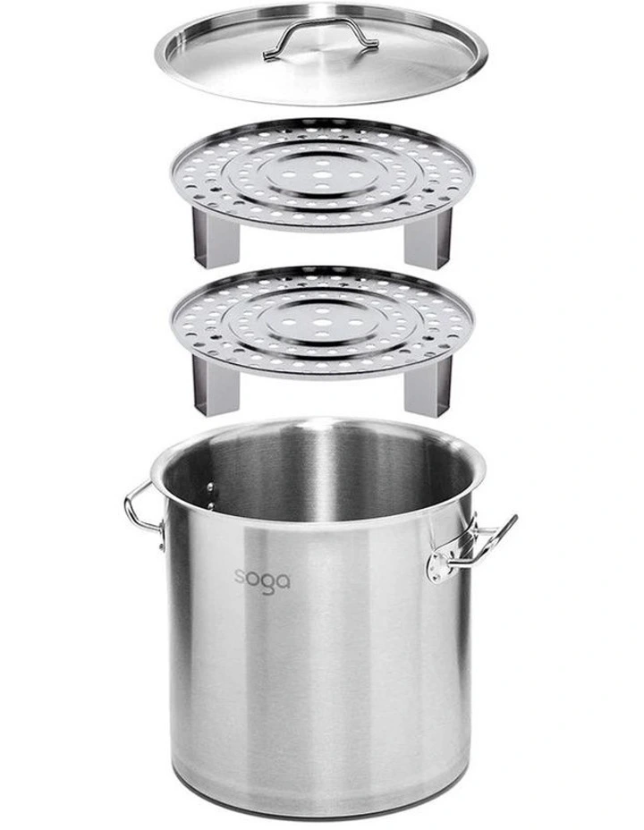 SOGA Stainless Steel 50L Stock Pot with Double Steamer Rack Insert image 4