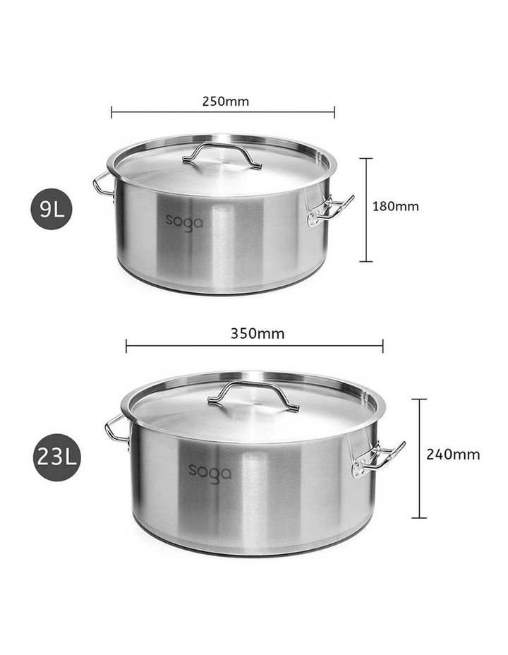 SOGA 18/10 Stainless Steel Stock Pot Set 9L & 23L image 3