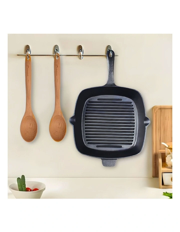 SOGA 2X 26cm Cast Iron Square Ribbed Grill Pan with Handle image 6