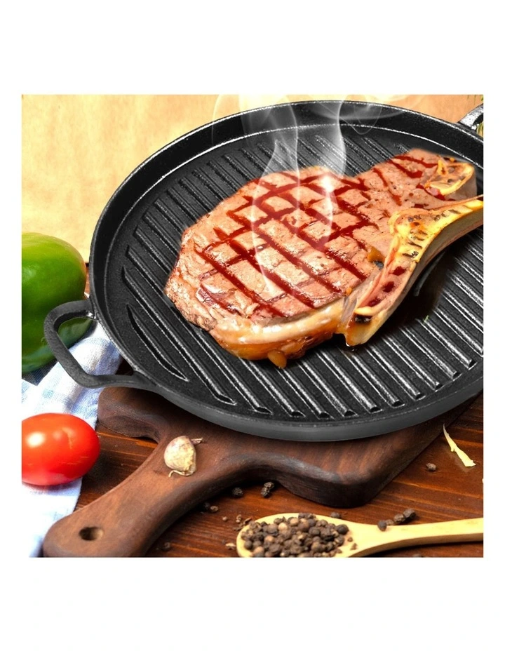SOGA Ribbed Cast Iron Frying Pan Skillet 28cm image 3