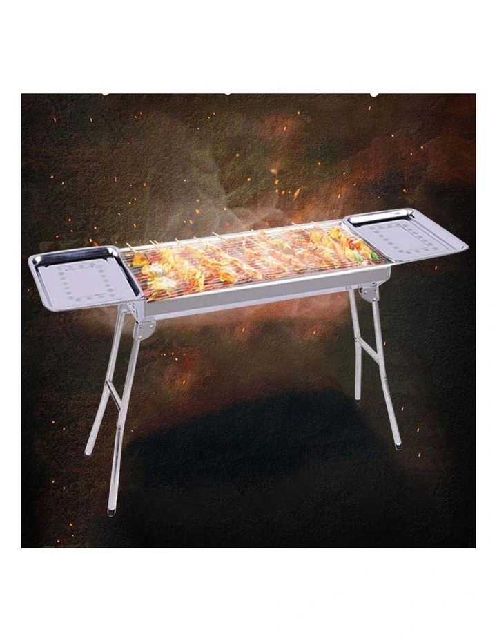 SOGA 2 Pack 105cm Stainless Steel Charcoal Skewer BBQ Grills with Side Trays image 2