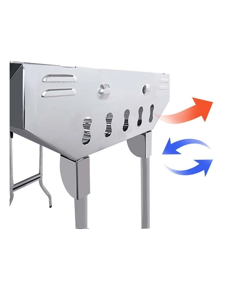 SOGA 2 Pack 105cm Stainless Steel Charcoal Skewer BBQ Grills with Side Trays image 3