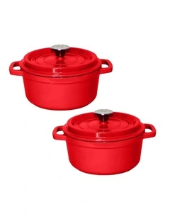 SOGA 2X 24cm 3.6L Enamel Cast Iron Casserole Pot with Lid Red