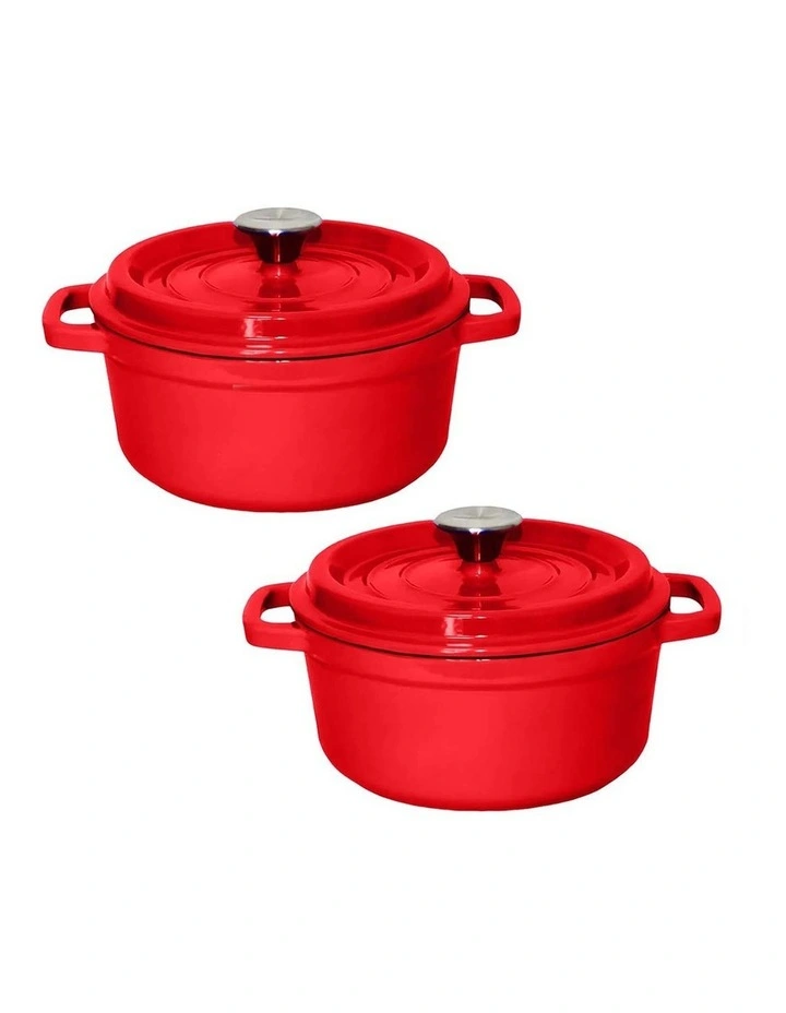 SOGA 2X 24cm 3.6L Enamel Cast Iron Casserole Pot with Lid Red image 1