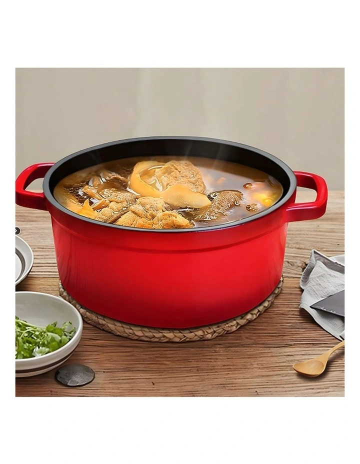 SOGA 2X 24cm 3.6L Enamel Cast Iron Casserole Pot with Lid Red image 2