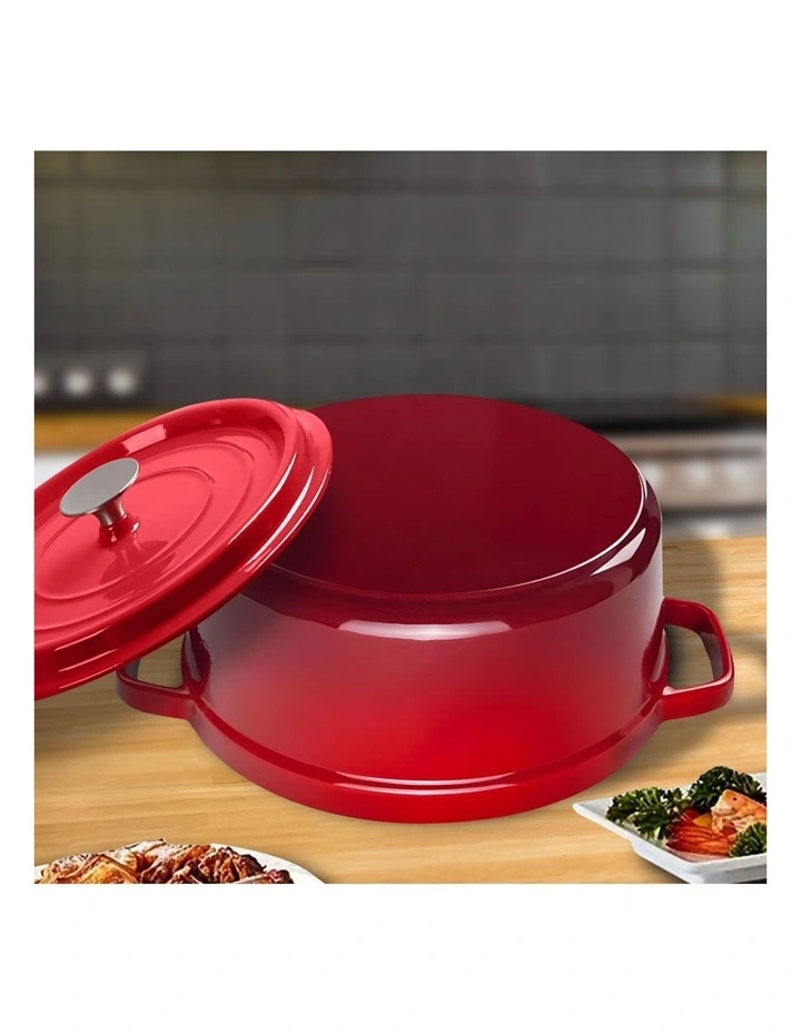SOGA 2X 24cm 3.6L Enamel Cast Iron Casserole Pot with Lid Red image 4