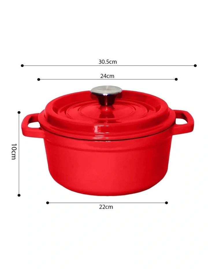 SOGA 2X 24cm 3.6L Enamel Cast Iron Casserole Pot with Lid Red image 6