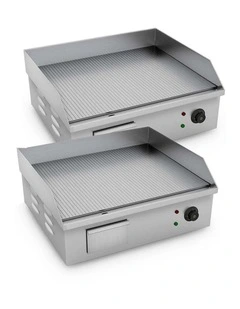 SOGA 2 Pack 2200W Commercial Electric Ribbed Griddles - Stainless Steel