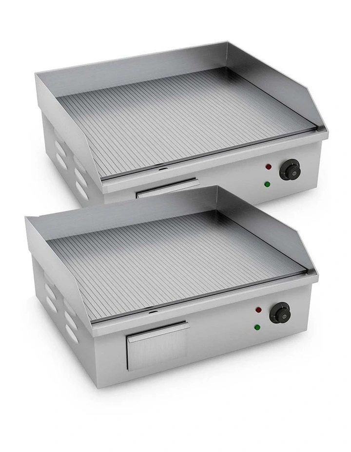SOGA 2 Pack 2200W Commercial Electric Ribbed Griddles - Stainless Steel image 2