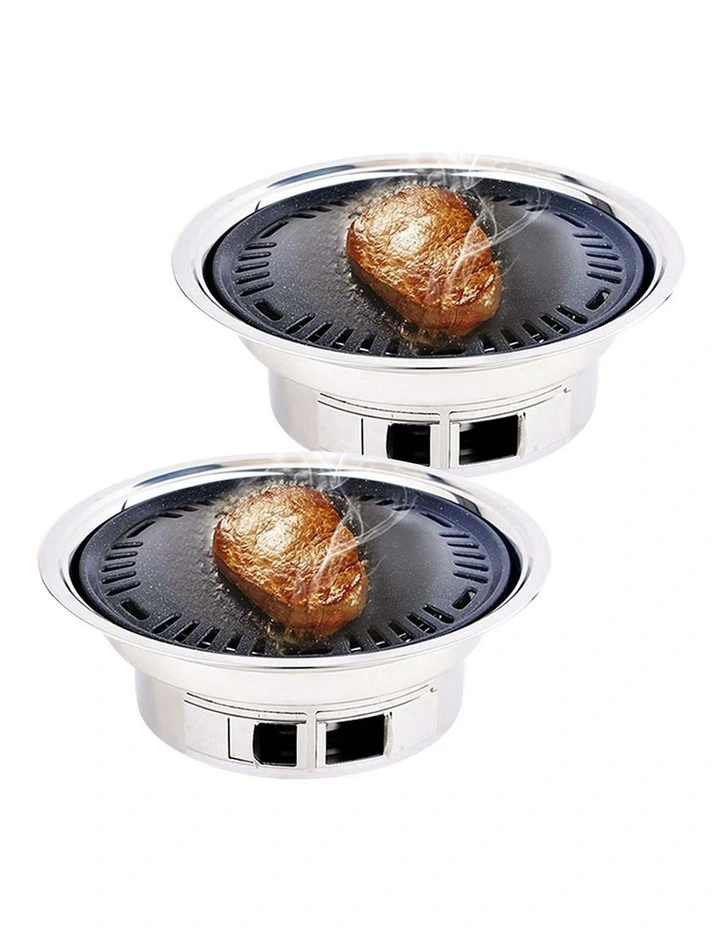 SOGA 2 Pack Stainless Steel Round Korean Charcoal BBQ Grills image 1