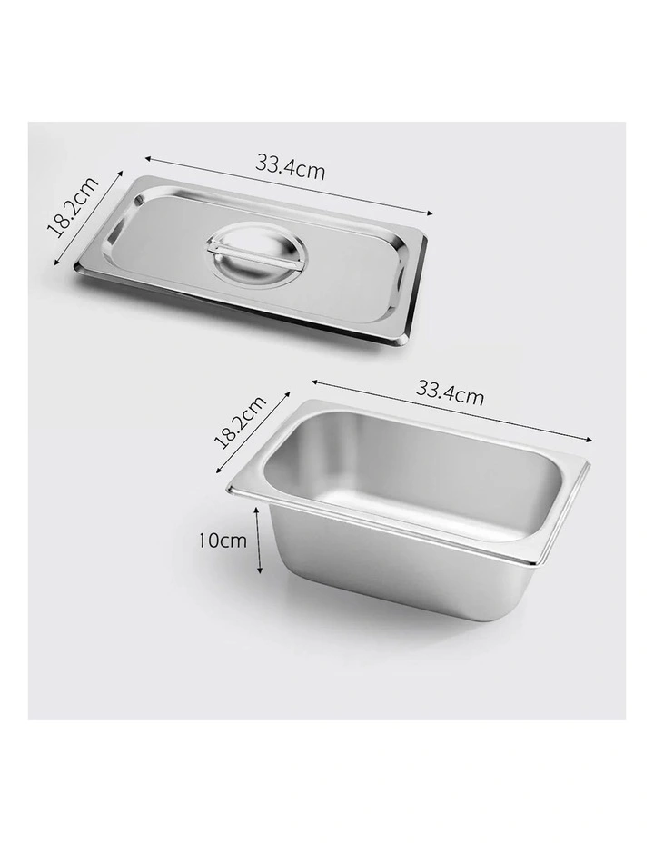 SOGA 2 Pack Stainless Steel Gastronorm Pans 1/3 65mm Deep with Lids image 2
