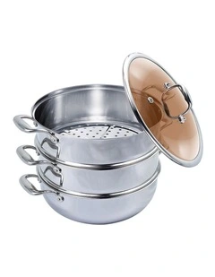 SOGA 3 Tier 26cm Stainless Steel Food Steamer Pot Set Glass Lid
